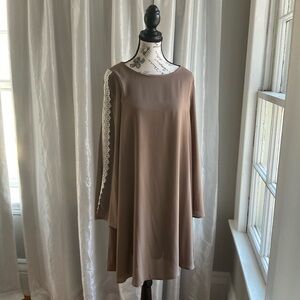 Elegant Brown Lace-Trimmed Dress